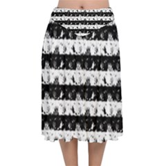 Black And White Halloween Nightmare Stripes Velvet Flared Midi Skirt by PodArtist