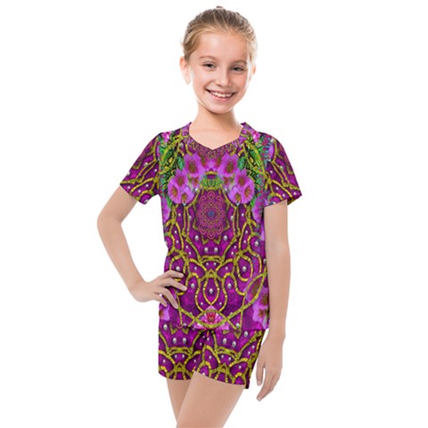 Star Of Freedom Ornate Rainfall In The Tropical Rainforest Kids  Mesh Tee And Shorts Set by pepitasart