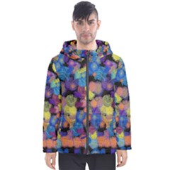 Paint Brushes On A Black Background                                              Men s Hooded Puffer Jacket