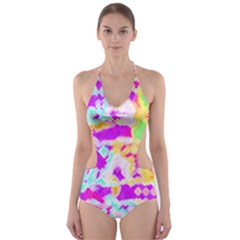Pink Yellow Blue Green Texture                                                 Cut-out One Piece Swimsuit