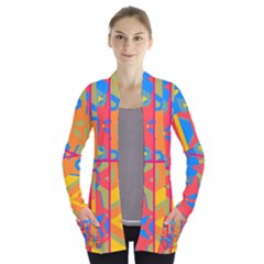 Colorful Shapes In Tiles                                             Women s Open Front Pockets Cardigan