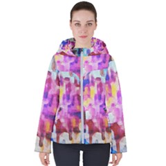 Blue Pink Watercolors                                                   Women s Hooded Puffer Jacket by LalyLauraFLM