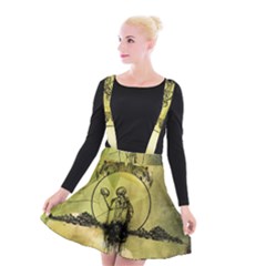 Awesome Creepy Skeleton With Skull Suspender Skater Skirt by FantasyWorld7