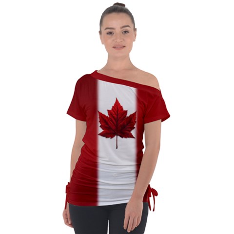 Canada Flag Shirts Off Shoulder Tie-up Tee by CanadaSouvenirs