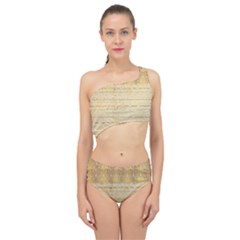 Seamless Gold Lace Nature Design By Flipstylez Designs Spliced Up Two Piece Swimsuit by flipstylezfashionsLLC