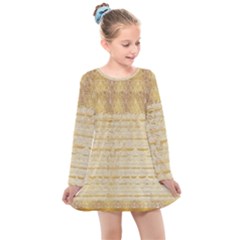 Seamless Gold Lace Nature Design By Flipstylez Designs Kids  Long Sleeve Dress by flipstylezfashionsLLC