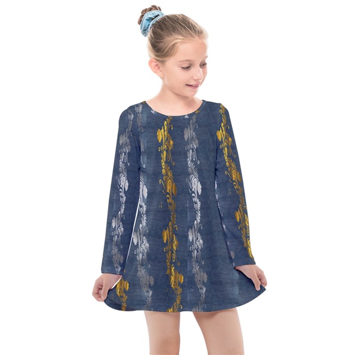 Gold and silver blue jean look by FlipStylez Designs Kids  Long Sleeve Dress