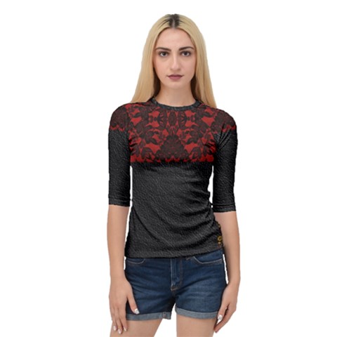 Red And Black Leather Red Lace By Flipstylez Designs Quarter Sleeve Raglan Tee by flipstylezfashionsLLC