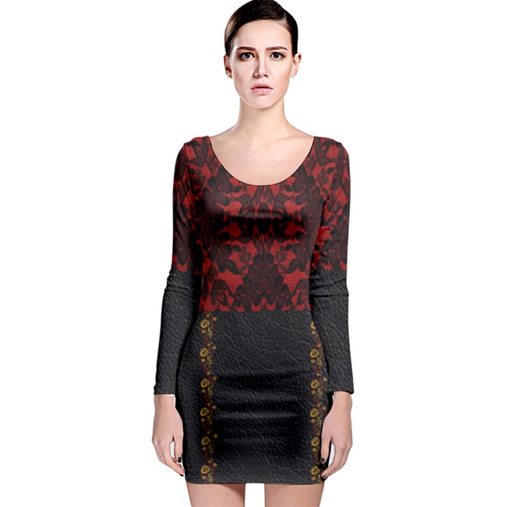 Red and black leather red lace by FlipStylez Designs Long Sleeve Bodycon Dress