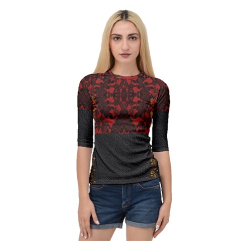 Red And Black Leather Red Lace Design By Flipstylez Designs Quarter Sleeve Raglan Tee by flipstylezfashionsLLC