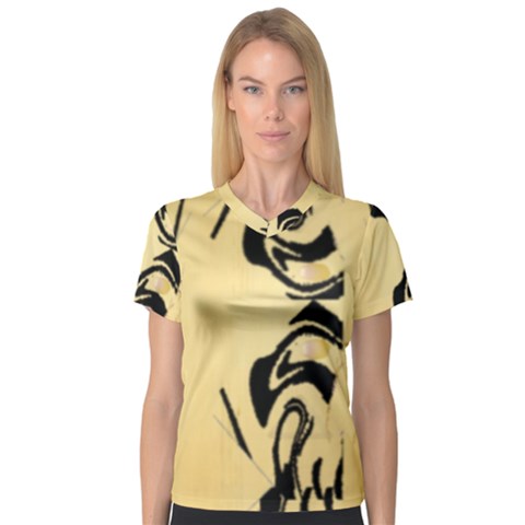 Peach And Black Swirl Design By Flipstylez Designs V-neck Sport Mesh Tee by flipstylezfashionsLLC