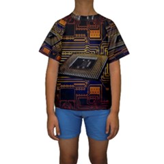 Processor Cpu Board Circuits Kids  Short Sleeve Swimwear