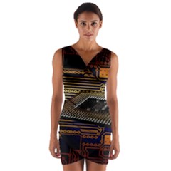 Processor Cpu Board Circuits Wrap Front Bodycon Dress