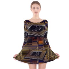 Processor Cpu Board Circuits Long Sleeve Velvet Skater Dress
