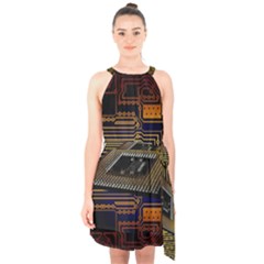 Processor Cpu Board Circuits Halter Collar Waist Tie Chiffon Dress