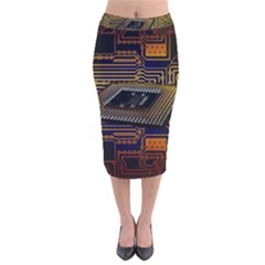 Processor Cpu Board Circuits Velvet Midi Pencil Skirt