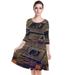 Processor Cpu Board Circuits Quarter Sleeve Waist Band Dress