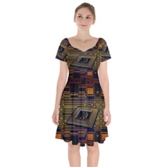 Processor Cpu Board Circuits Short Sleeve Bardot Dress