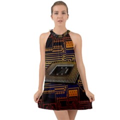 Processor Cpu Board Circuits Halter Tie Back Chiffon Dress