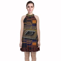 Processor Cpu Board Circuits Velvet Halter Neckline Dress 