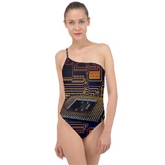 Processor Cpu Board Circuits Classic One Shoulder Swimsuit