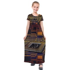 Processor Cpu Board Circuits Kids  Short Sleeve Maxi Dress
