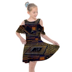 Processor Cpu Board Circuits Kids  Shoulder Cutout Chiffon Dress