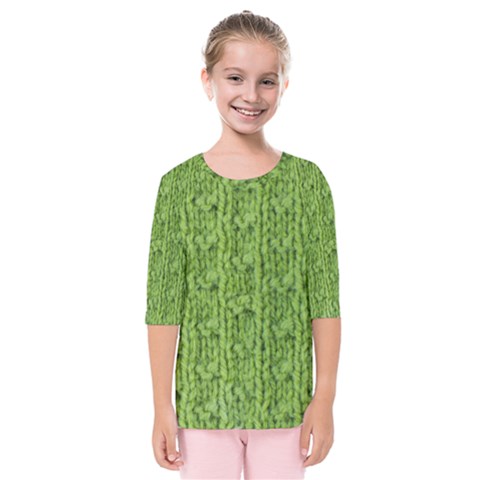 Knitted Wool Chain Green Kids  Quarter Sleeve Raglan Tee by vintage2030