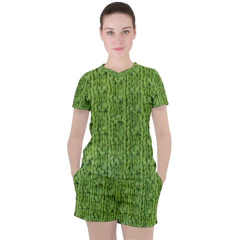 Knitted Wool Chain Green Women s Tee And Shorts Set by vintage2030