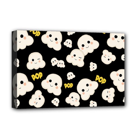 Cute Kawaii Popcorn Pattern Deluxe Canvas 18  X 12  (stretched) by Valentinaart