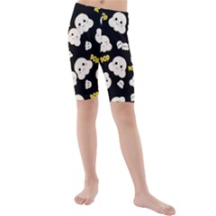 Cute Kawaii Popcorn Pattern Kids  Mid Length Swim Shorts