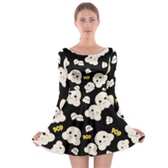 Cute Kawaii Popcorn Pattern Long Sleeve Skater Dress