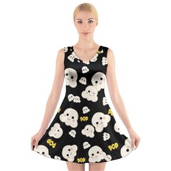 Cute Kawaii Popcorn pattern V-Neck Sleeveless Dress