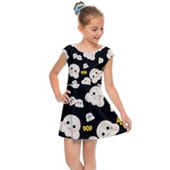 Cute Kawaii Popcorn Pattern Kids Cap Sleeve Dress
