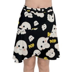 Cute Kawaii Popcorn Pattern Chiffon Wrap Front Skirt