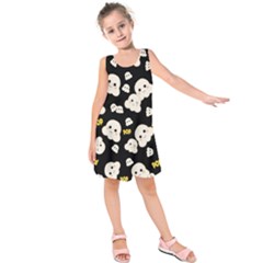 Cute Kawaii Popcorn Pattern Kids  Sleeveless Dress by Valentinaart