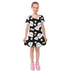 Cute Kawaii Popcorn pattern Kids  Short Sleeve Velvet Dress