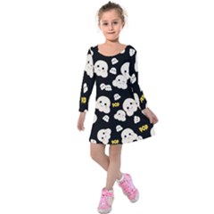 Cute Kawaii Popcorn pattern Kids  Long Sleeve Velvet Dress
