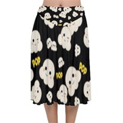 Cute Kawaii Popcorn pattern Velvet Flared Midi Skirt