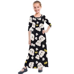 Cute Kawaii Popcorn pattern Kids  Quarter Sleeve Maxi Dress