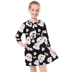 Cute Kawaii Popcorn pattern Kids  Quarter Sleeve Shirt Dress