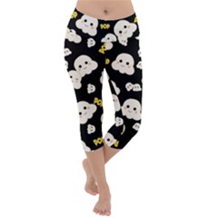 Cute Kawaii Popcorn pattern Lightweight Velour Capri Yoga Leggings