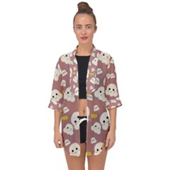 Cute Kawaii Popcorn Pattern Open Front Chiffon Kimono