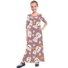 Cute Kawaii Popcorn Pattern Kids  Quarter Sleeve Maxi Dress by Valentinaart