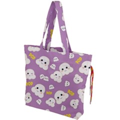 Cute Kawaii Popcorn Pattern Drawstring Tote Bag by Valentinaart