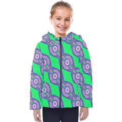 Purple Chains On A Green Background                                                   Kids  Hooded Puffer Jacket by LalyLauraFLM