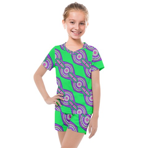 Purple Chains On A Green Background                                                    Kids  Mesh Tee And Shorts Set by LalyLauraFLM