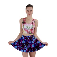 Purple Blue  Roses Mini Skirt