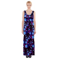 Purple Blue  Roses Maxi Thigh Split Dress