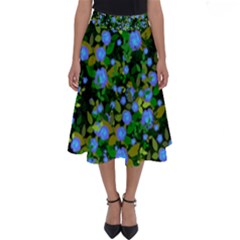 Blue Luminescent Roses Perfect Length Midi Skirt